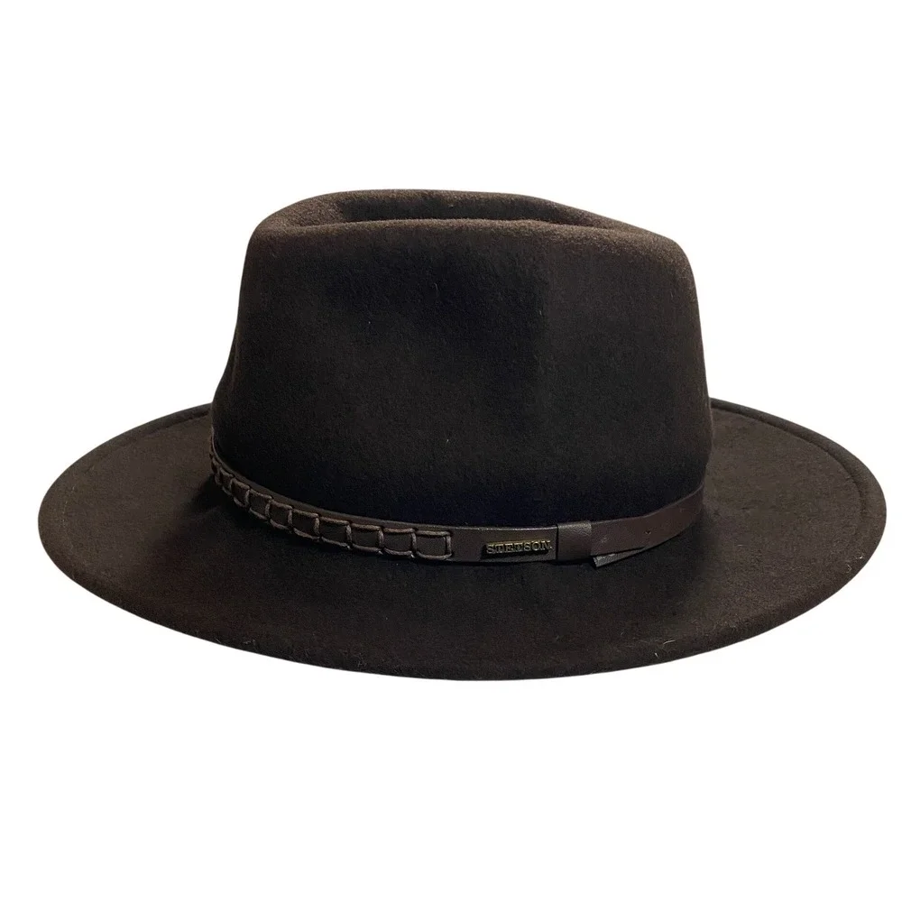 Stetson Crushable Wool Fedora Hat Brown Water Repellent Large Made in USA - Picture 2 of 13